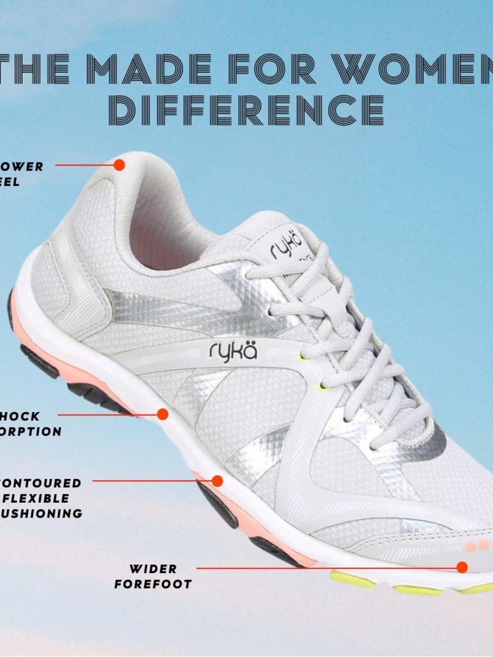 Ryka White & Light Pink Women's Walking Sneaker influence cross trainer 8
